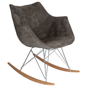 LeisureMod Willow Nursery Rocking Chair in Velvet Upholstery - Eiffel Ash Wood Base, Plus Comfort, Perfect for Nurseries - 1 of 4
