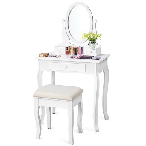 Costway Vanity Table Jewelry Makeup Desk Bench Dresser Stool White