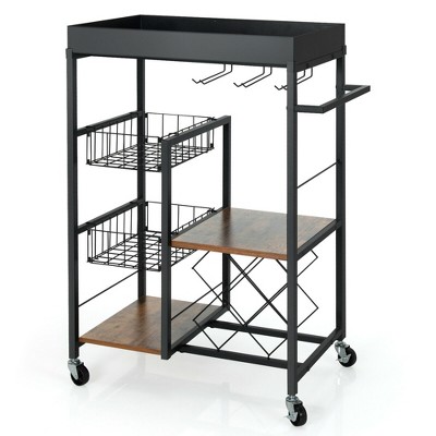 Costway 3-Tier Utility Cart Heavy Duty Wire Rolling Cart w/Handle Bar  Storage Trolley