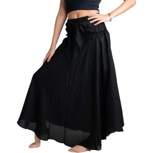Women's Boho Maxi Skirt - Floral Print Long Flowy Skirt Black Classic - 1 of 4