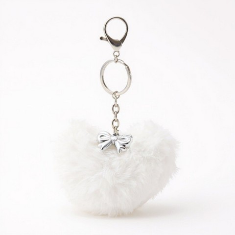 Alilang Plush Heart Keychain with Metal Clip and Bow Charm for Bags Backpacks Purses - White