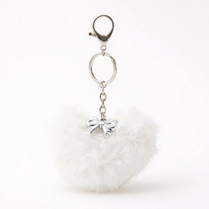 Anna-Kaci Plush Heart Keychain with Bow Detail and Metal Clip - 1 of 4