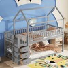Okak Twin Over Twin Wood House Bunk Bed with Slide & Safety Guardrail Loft Bunk Bed with Ladder for Kids Teens, Easy Assemble, Grey - 2 of 4