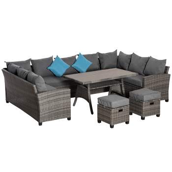 Outsunny 6 Pieces Patio Wicker Conversation Furniture Set, Outdoor All Weather PE Rattan Sectional Sofa Set, Table & Cushions,
