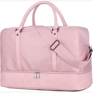 Vegan Leather Large Travel Duffel Tote Bag with Shoe Compartment, 40L Weekender Overnight Carry-On Bag - 1 of 4