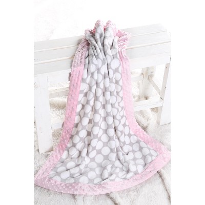 Bacati - Grey Dots with Solid Border Blanket (Grey Dots/Baby Pink Border)