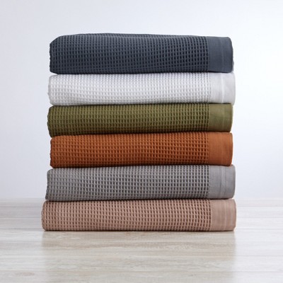 Twin White Cotton Knitted Waffle Weave Blanket
