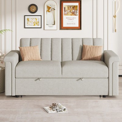 NicBex Convertible Sleeper Chair,Modern Pull-out Sofa Bed with Sturdy Wooden Frame,2-in-1 Couches with Adjustable Backrest  for Living Room,Beige/Gray
