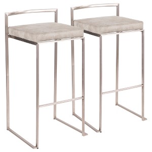 Contemporary Stackable Barstool, Stainless Steel Frame with Light Cowboy Fabric Seat, Fixed Bar Height, Set of 2 - 1 of 4