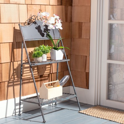 Natum Two-Tier Red Brown and Blue Iron Plant Stand