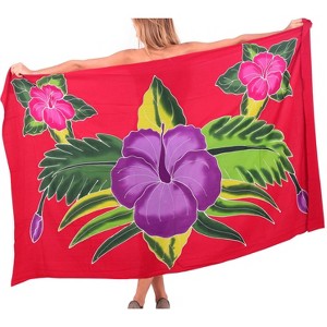 LA LEELA Women's Bikini Beach Wrap Swimwear Cover up Skirt Bathing suit Summer Wraps Sarong Swimsuits for Women One Size Red, Floral - 1 of 4