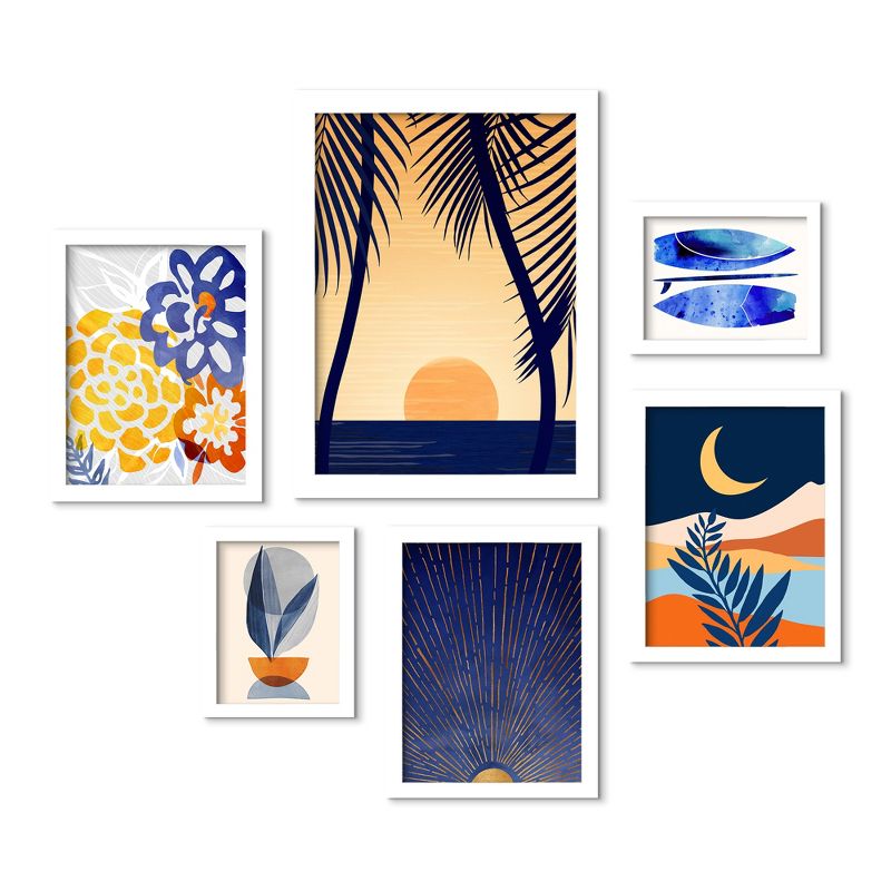 Americanflat Modern Botanical (Set Of 6) Framed Prints Gallery Wall Art Set Golden Sunset With Palms By Modern Tropical, 3 of 6