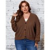 Plus Size Women's Chunky Knit Open Front Sweater Long Sleeve Button Loose Short Cardigan Outerwear Coats - 3 of 4