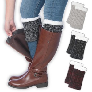 Tipi Toe Women's 3 Pairs Harmonious Knit Combinations MultiColors Boot Cuffs Winter Cable Knit Leg Warmers With Fleece Fuzzy Lining - 1 of 1