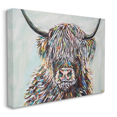 Stupell Industries Curly Hair Highland Cow Baby Cattle Portrait Gallery  Wrapped Canvas Wall Art, 24 x 30