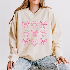 Simply Sage Market S.W.Smiley Smiley Face Coquette Chart Lightweight Garment Dyed Sweatshirt - 1 of 4