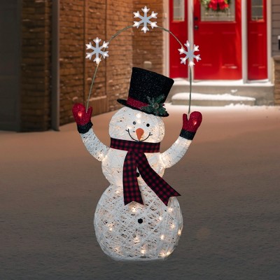 57" White LED Lighted Snowman with Snowflakes Outdoor Decoration