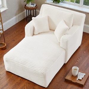 Mshliw Upholstered Sofa with Corduroy Fabric, Single Sofa, High-Density Foam and Pocket Springs, No-Assembly Compressed Design, Comfortable Seating - 1 of 4