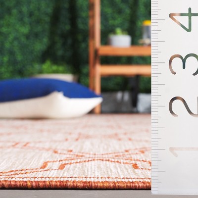 Beige and Orange Geometric Pattern Synthetic 4' x 6' Area Rug