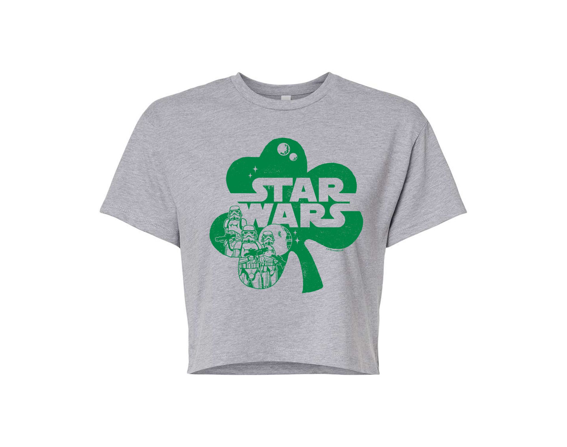 Women's Star Wars St. Patricks Day Clover Cropped Graphic T-Shirt - Heather Grey - X-Large