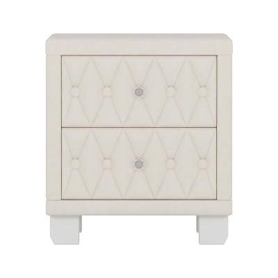 NicBex 18.1 inch Nightstand with 2 Drawers,Modern Side Table with Crystal Handle and Button-Tufted,Bedside Table for Bedroom,Living Room,Beige/Pink