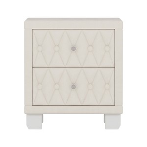 NicBex 18.1 inch Nightstand with 2 Drawers,Modern Side Table with Crystal Handle and Button-Tufted,Bedside Table for Bedroom,Living Room,Beige/Pink - 1 of 4