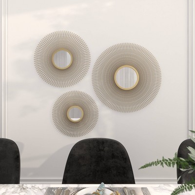 Gold Sunburst Round Wall Decor with Mirror Accent Set