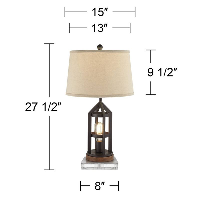 Franklin Iron Works Lucas Western Table Lamps Set of 2 with Square Risers 27 1/2" Tall Bronze USB Charging Port Nightlight Oatmeal Drum Shade for Home, 4 of 8