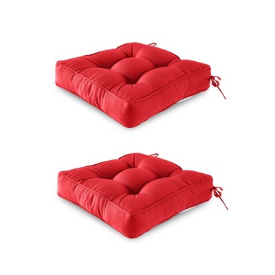 ARTPLAN Outdoor Seat Cushion, Square Thick Tufted Pure Chair Cushion for Patio Wicker Chair with Tie, Set of 2,19"x19"x5"