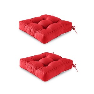 ARTPLAN Outdoor Seat Cushion, Square Thick Tufted Pure Chair Cushion for Patio Wicker Chair with Tie, Set of 2,19"x19"x5" - 1 of 2