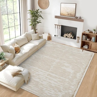 Rugs for Living Room Washable Modern Stripe Carpet Non Slip Soft Rubber Backed Rug,Low Pile Area Rug for Bedroom Office DiningRoom
