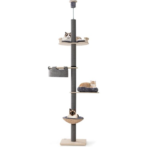 Tangkula Floor To Ceiling Cat Tree With Adjustable Height 93 107 Inch For Large Cats 5 Tier Cat Climbing Pole With Scratching Post Target
