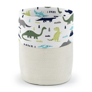 Sweet Jojo Designs Woven Cotton Rope Laundry Hamper Decorative Storage Basket Mod Dinosaur Blue and Green - 1 of 3