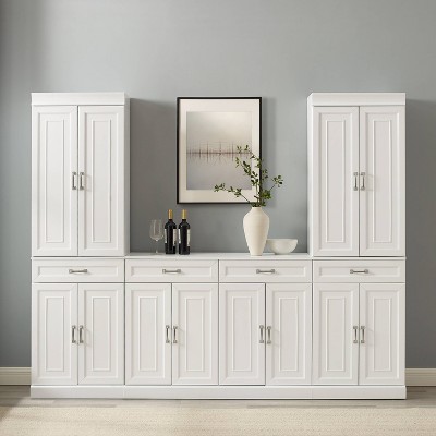 White 3-Piece Traditional Sideboard and Pantry Set with Adjustable Shelves