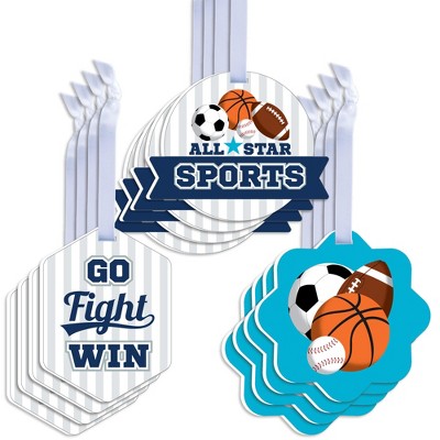 Big Dot of Happiness Go, Fight, Win - Sports - Assorted Hanging Baby Shower or Birthday Party Favor Tags - Gift Tag Toppers - Set of 12
