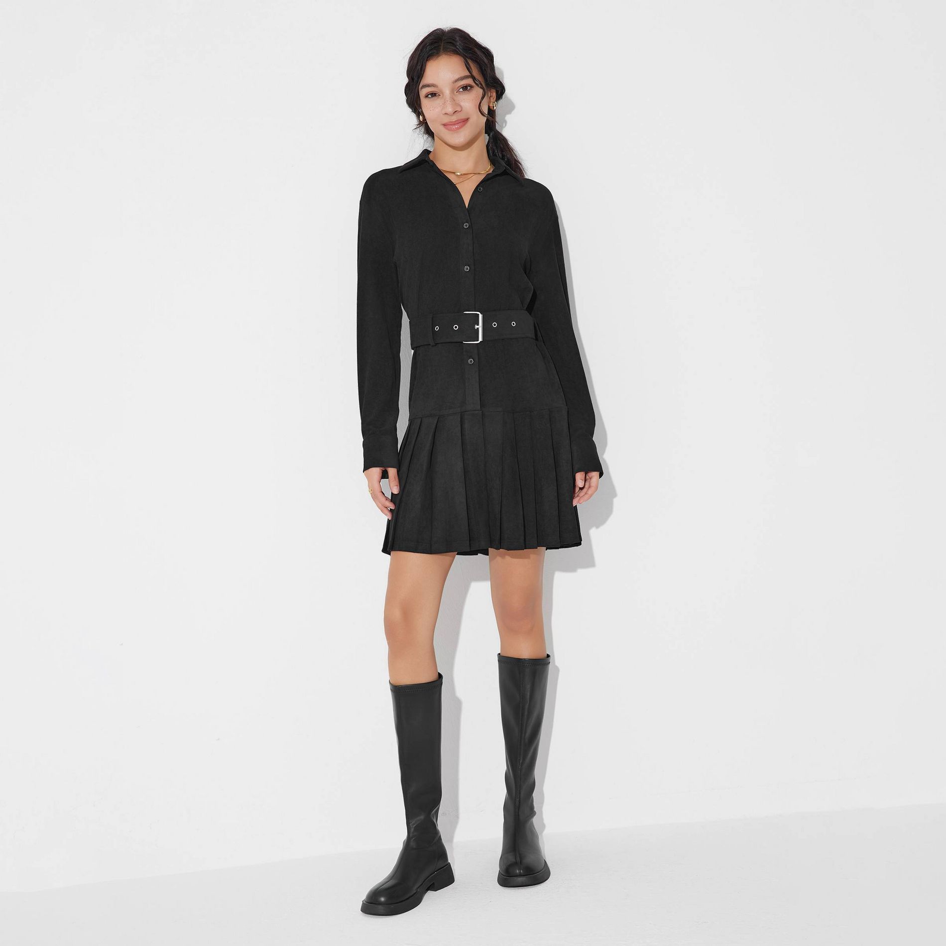Women's Long Sleeve Suede Mini Shirtdress - Wild Fable™