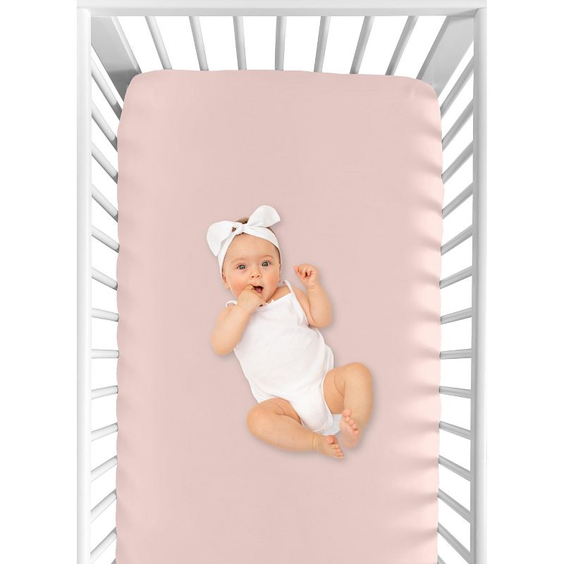 Sweet Jojo Designs Girl Baby Fitted Crib Sheet Celestial Collection Solid Blush Pink, 5 of 8