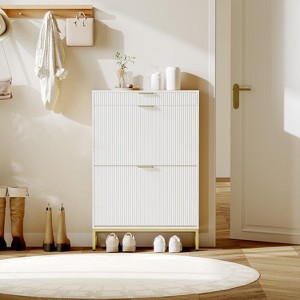 Coucheta 29'' Shoe Storage Cabinet with 2 Flip Doors, Freestanding Narrow Shoe Rack with Open Shelf and Metal Legs, for Entryway Hallway - 1 of 4