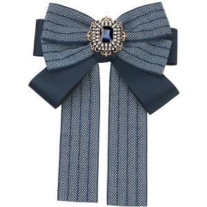 Elerevyo Women Ribbon Brooch Pin Striped Long Tail Bow Ties - 1 of 4