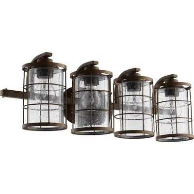 Quorum Lighting Ellis Glass 4-Light Oiled Bronze Vanity with Shade