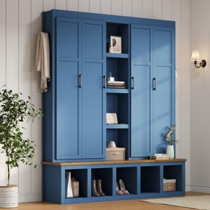 Farmhouse 4-in-1 Hall Tree with Hooks, Entryway Coat Rack and Shoe Storage Cabinet with Seating Bench for Hallway or Living Room-The Pop Home - 1 of 4