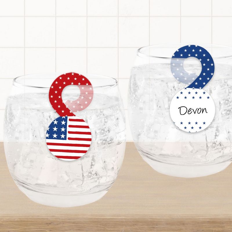 Big Dot of Happiness Stars & Stripes - Patriotic Party Paper Beverage Markers for Glasses - Drink Tags - Set of 24, 4 of 10