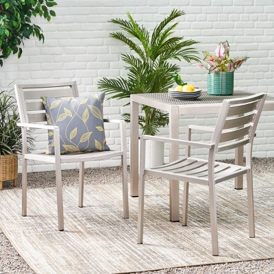 Modern Outdoor Garden Aluminum Dining Arm Chairs Set of 2,Open Slat Design Lightweight Dining Chair,Poolside Backyard Dining Armchair-Coolbibila