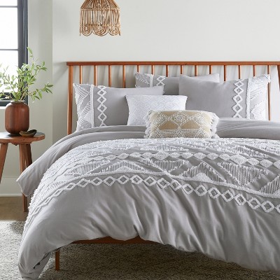 Harleson Cream and White Cotton Bohemian Duvet Cover Set