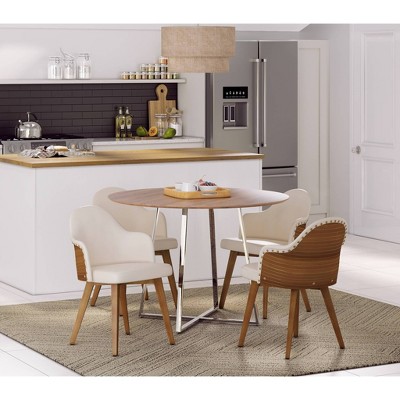 Ahoy Contemporary Cream Faux Leather Side Chair with Walnut Legs
