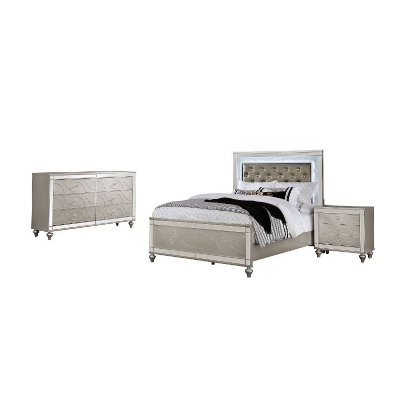 3pc Queen La Mesa Bed Nightstand and Dresser Set Silver - HOMES: Inside + Out, 1 of 12