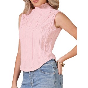 INSPIRE CHIC Women's Sleeveless Textured Business Casual Outfits Trendy Tank Top Mock Neck Shirts - 1 of 4