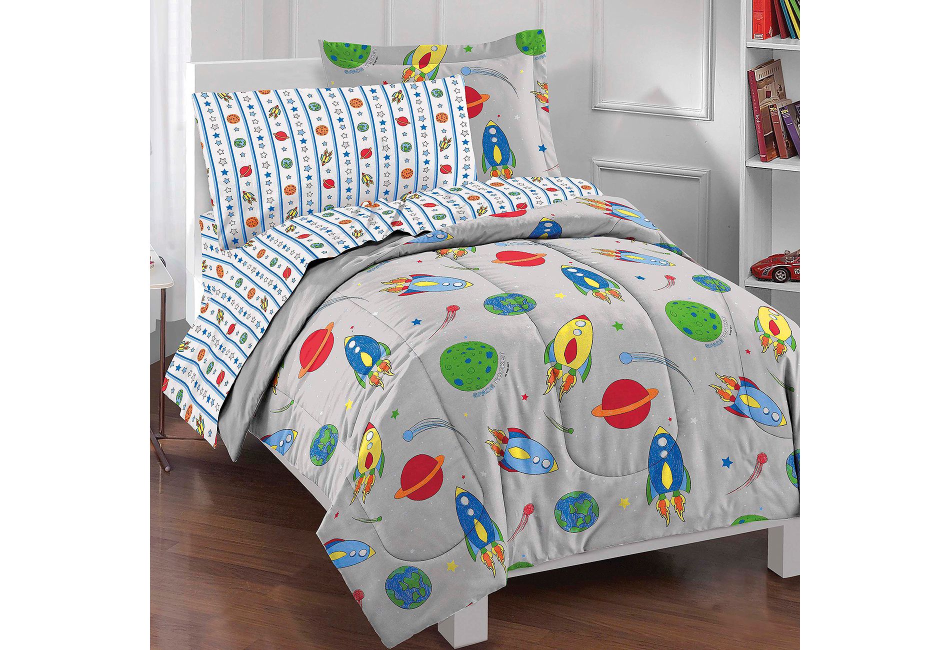 Dream Factory Space Rocket Mini Kids' Bed in a Bag - Gray (Twin)