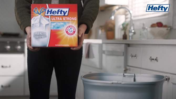 Hefty Ultra Strong Tall Kitchen Drawstring Trash Bags - Clean Burst Scent - 13 Gallon - 50ct, 2 of 9, play video