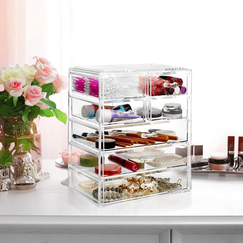 Casafield Makeup Storage Organizer, Clear Acrylic Cosmetic & Jewelry Organizer with 3 Large and 4 Small Drawers, 5 of 7